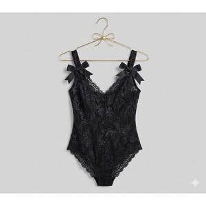 Victoria's Secret Vintage Gold Label Lace Teddy Bodysuit Black Satin Bows Size S